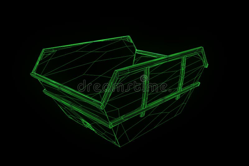 Dumpster in Hologram Wireframe Style. Nice 3D Rendering vector illustration
