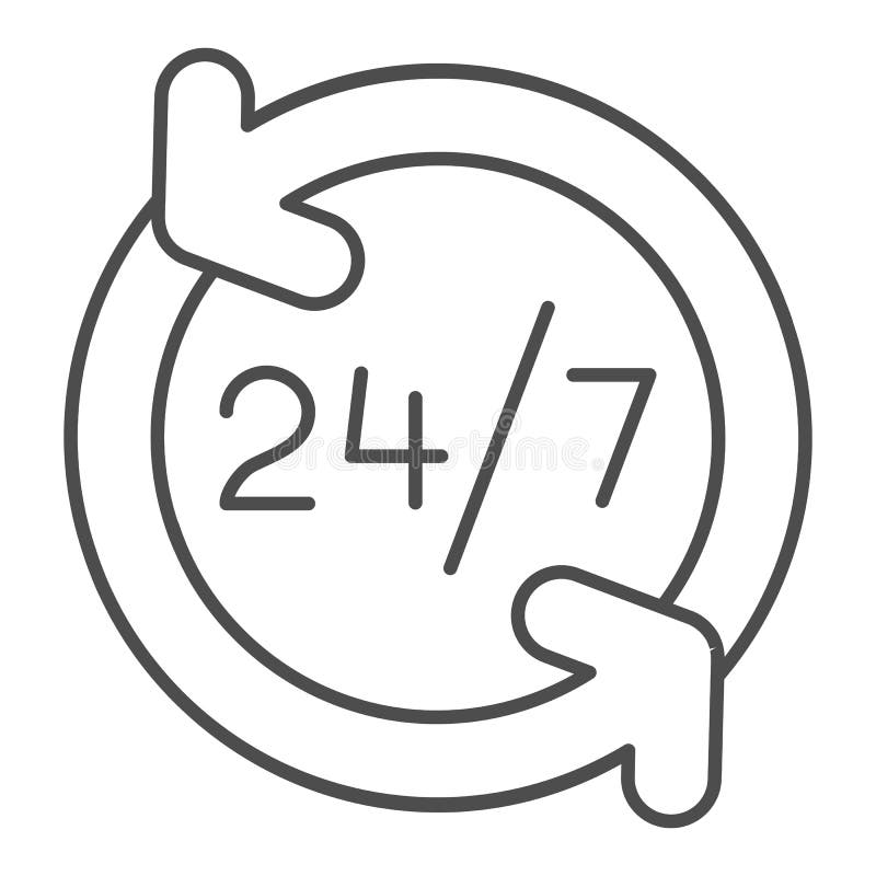 Dun lijnpictogram continu de vectorillustratie van de 24 urendienst die op wit wordt ge?soleerd Open de hele dag overzichtsstijl stock illustratie Dun lijnpictogram continu de vectorillustratie van de 24 urendienst die op wit wordt ge?soleerd Open de hele dag overzichtsstijl stock illustratie