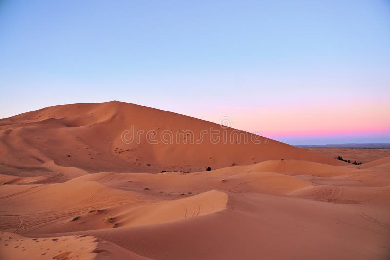 Dunas grandes no deserto de Sahara durante o por do sol imagens de stock royalty free Dunas grandes no deserto de Sahara durante o por do sol imagens de stock royalty free