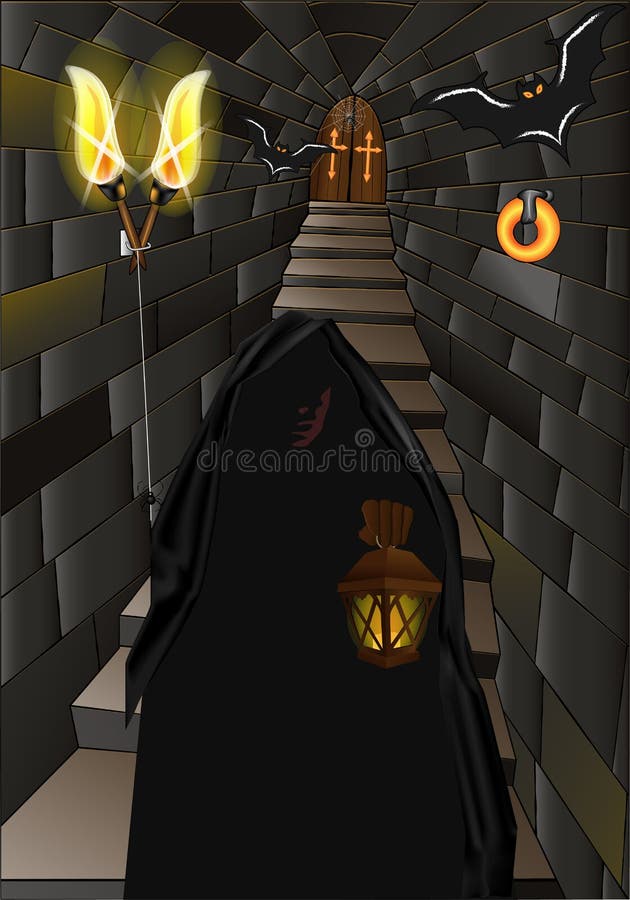 anime grim reaper on fire in chamber throne dungeon