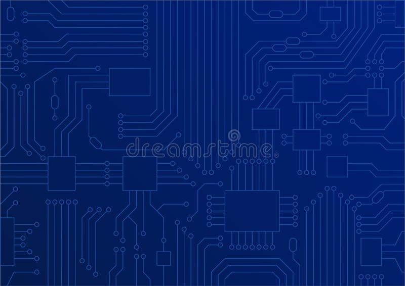 Dunkelblaue Illustration von nahem hohem der Leiterplatte/CPU als Konzept für digitale Umwandlung vektor abbildung