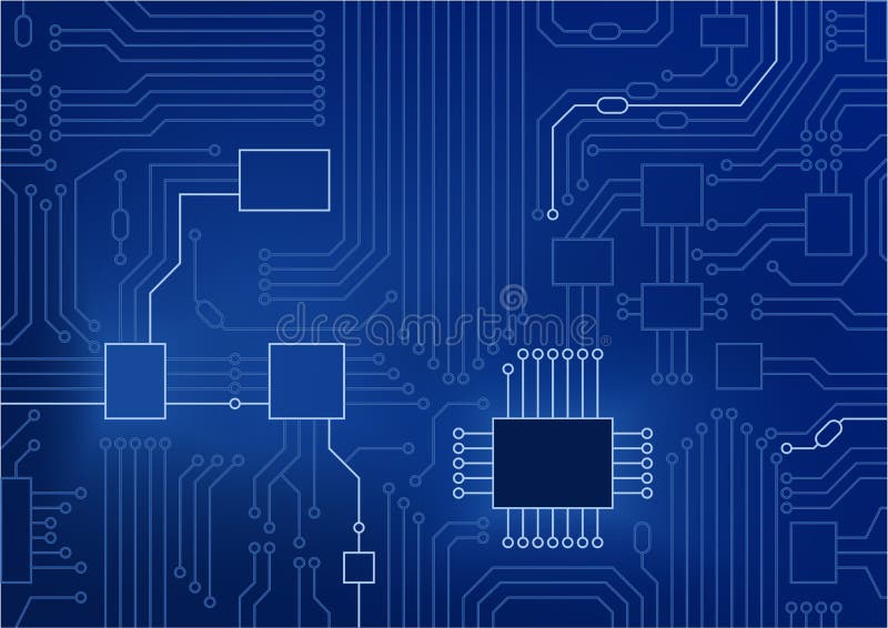 Dunkelblaue Illustration von nahem hohem der Leiterplatte/CPU als Konzept für digitale Umwandlung vektor abbildung