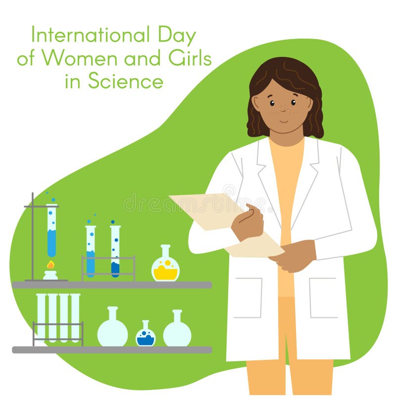 Dunkelhäutiger Mädchentechiist mit einem Ordner Internationaler Tag der Frauen und Mädchen in der Wissenschaft Wissenschaftlerin