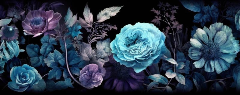 Dunkler, blumengeschmückter Hintergrund mit flüssigem Metalltropfen und exquisiter Handwerkskunst stock abbildung