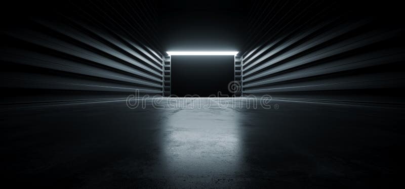 Dunkler Film- Futuristischer Moderner  Garagen-Ausstellungsraum-Tunnel-Korridor-konkreter Metallschmutz- reflektierender Glatter Le Stock Abbildung - Illustration von auszug,  hintergrund: 147769241