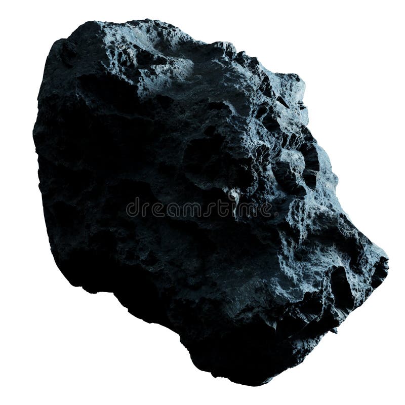 Dark rock asteroid isolated on white background 3D rendering. Dark rock asteroid isolated on white background 3D rendering