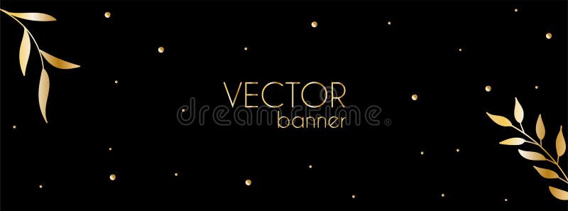 Dunkler Vektor Luxus lange Banner mit goldenen Blättern und Platz für Text. Premium-Design-Vorlage für Facebook-Cover lizenzfreie abbildung