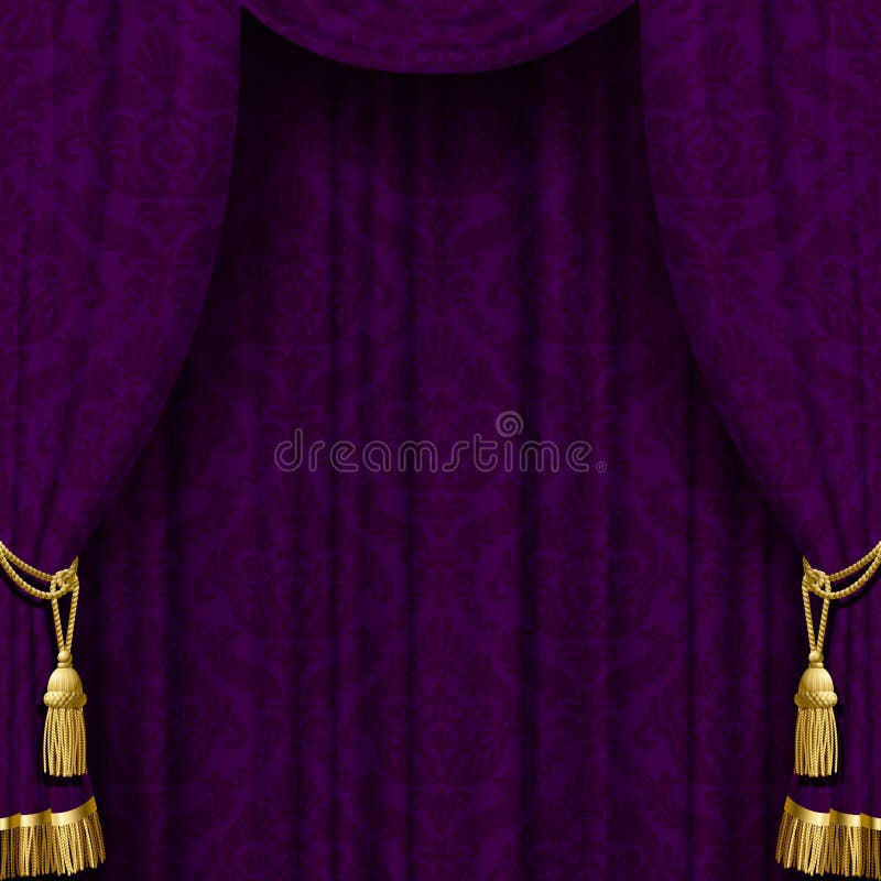 Dunkler Violetter Vorhang Mit Goldquasten Vektor Abbildung
