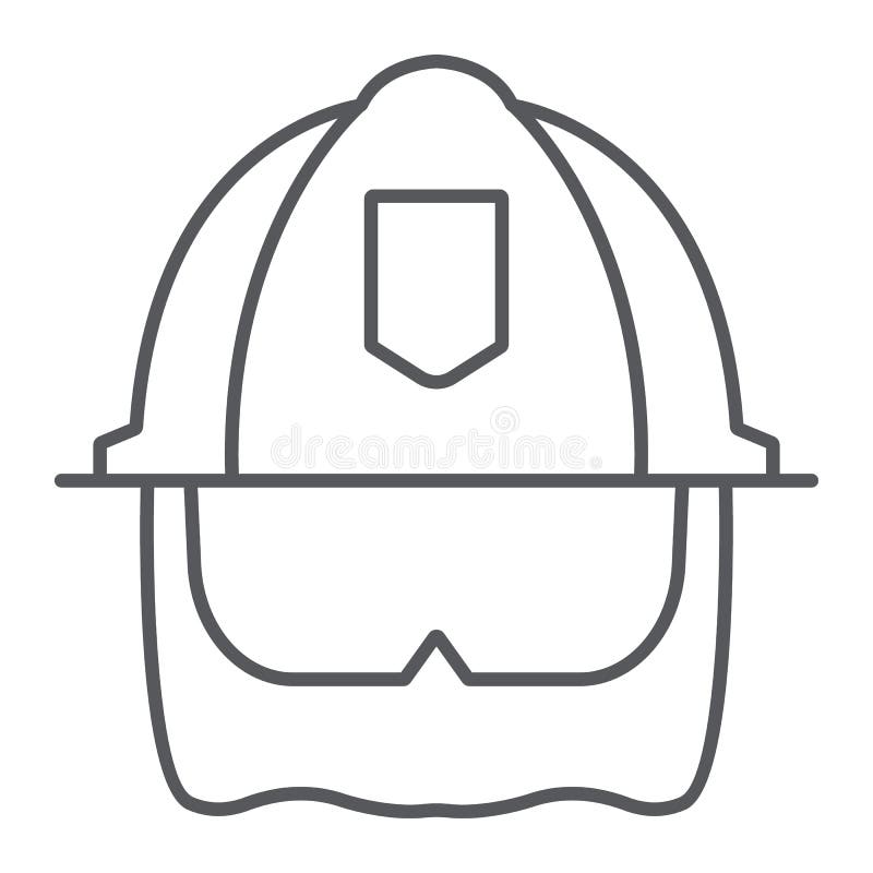 Dunne de lijnpictogram van de brandbestrijdershelm, materiaal en brand, hoofdbeschermingsteken, vectorafbeeldingen, een lineair p stock illustratie Dunne de lijnpictogram van de brandbestrijdershelm, materiaal en brand, hoofdbeschermingsteken, vectorafbeeldingen, een lineair p stock illustratie
