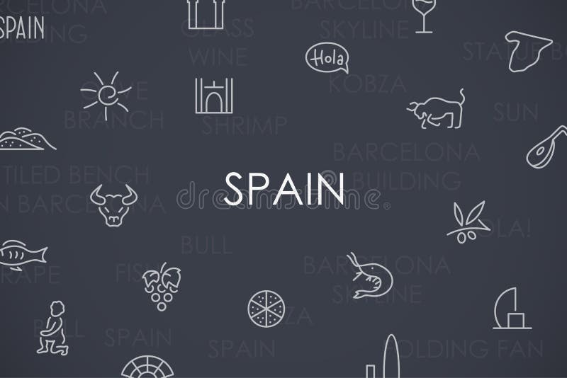 Dunne de Lijnpictogrammen van Spanje stock illustratie Dunne de Lijnpictogrammen van Spanje stock illustratie