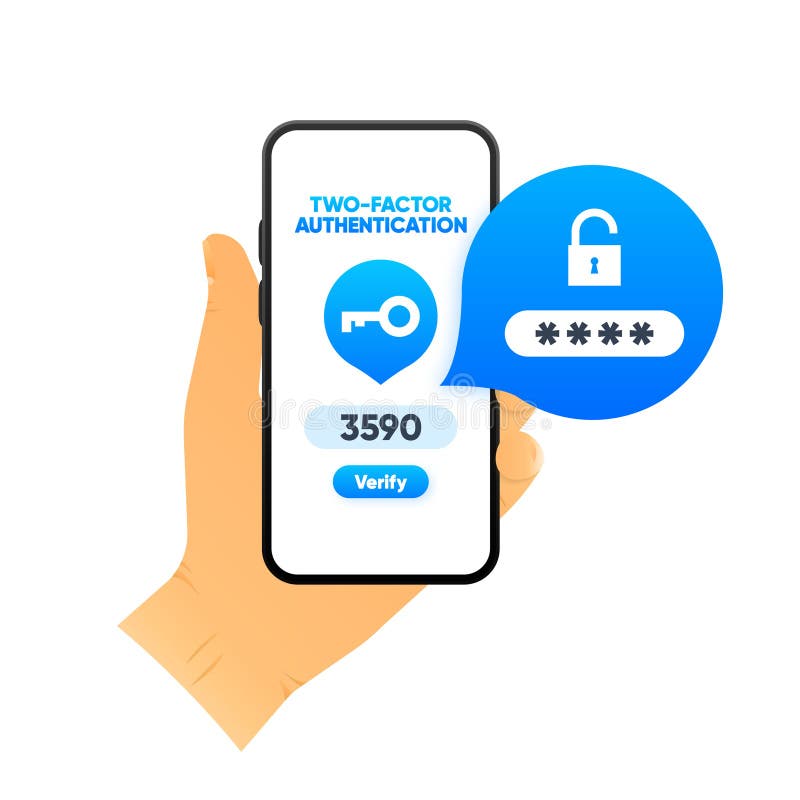 Duo Authentication concept banner. Two factor verification via phone. Safety login or sign in. Can use for web banner stock illustration