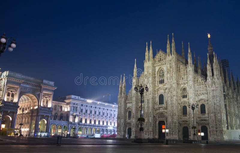 Night view of Duomo di Milano and Galleria Vittorio Emanuele. Night view of Duomo di Milano and Galleria Vittorio Emanuele