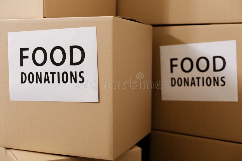 Durable big boxes filled with food donations