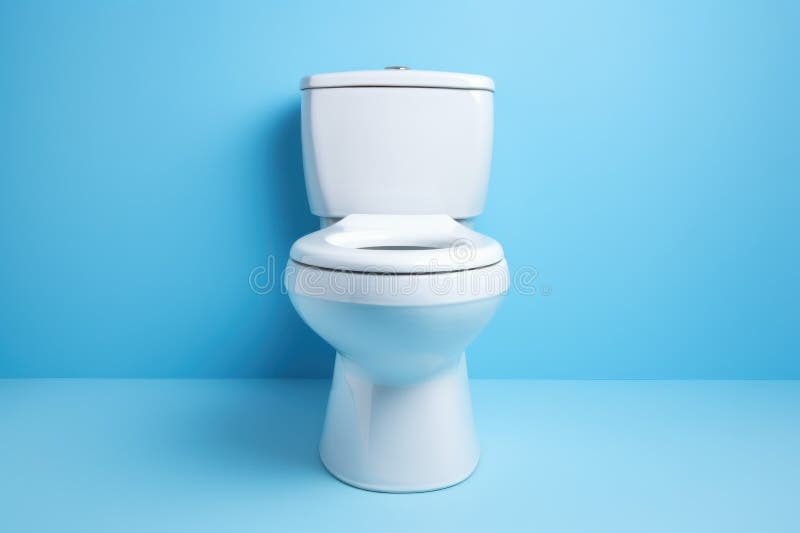 Durable Ceramic Toilet Blue Wall. Generate Ai Stock Illustration