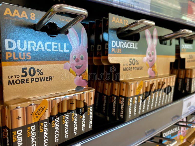 Duracell battery displayed on shelves in a super market