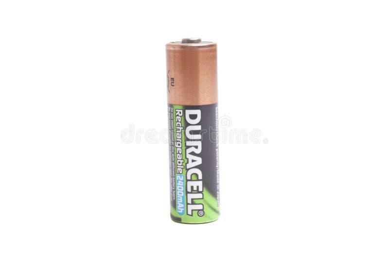 Duracell Rechargeable battery, isolated on white