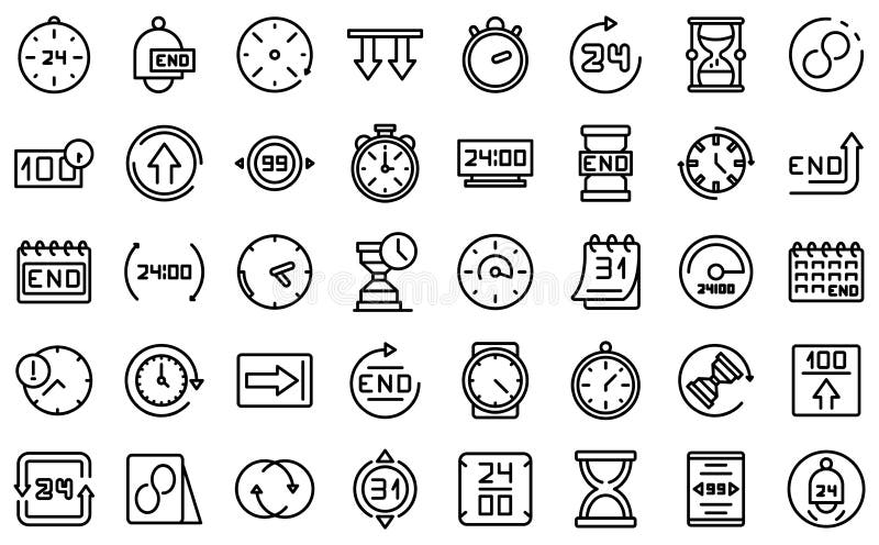 Duration icons set outline vector. Future past