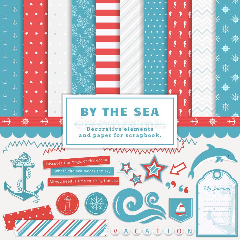 Durch die meeres- scrapbooking Ausrüstung lizenzfreie abbildung Durch die meeres- scrapbooking Ausrüstung lizenzfreie abbildung