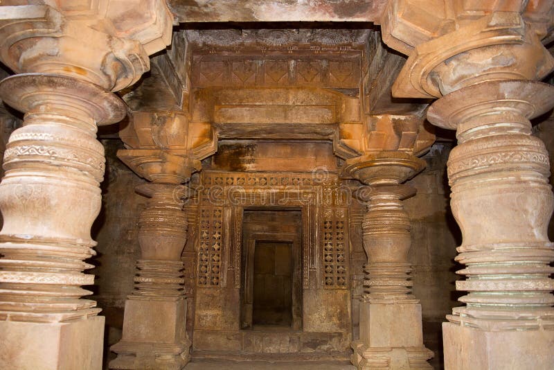 Durga temple interior pillars, Aihole, Bagalkot, Karnataka