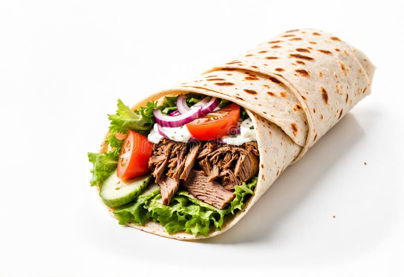 Durum kebab wrap flatbröd smörgåsgris gatumat (snabbmat) stock illustrationer