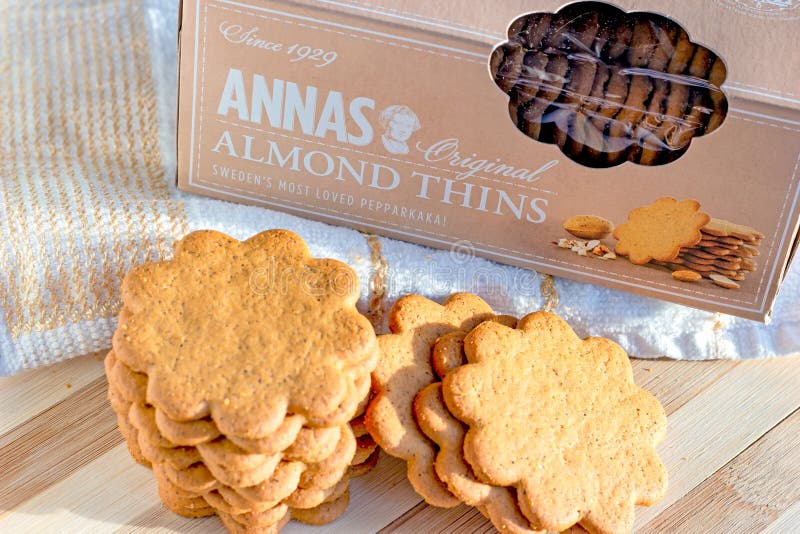 Sweet Swedish Annas Original Almond thins with ginger and cinnamon (Pepparkaka or Pepparkakor biscuits) stock image Sweet Swedish Annas Original Almond thins with ginger and cinnamon (Pepparkaka or Pepparkakor biscuits) stock image