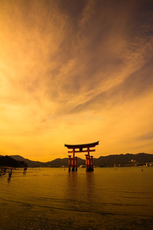 Unesco world heritage shrine gate at dusk, Miyajima Island, Hiroshima, Japan. Unesco world heritage shrine gate at dusk, Miyajima Island, Hiroshima, Japan