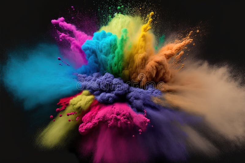 Dust Color Powder Exploding on Black Background Abstract Art Stock
