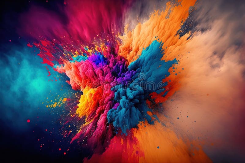 Dust Color Powder Exploding on Black Background Abstract Art Stock