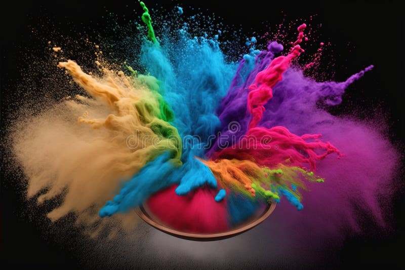 Dust Color Powder Exploding on Black Background Abstract Art Stock