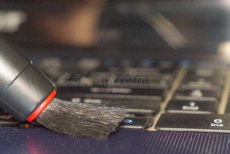 Man Dusting Laptop Air Bulb Cooler Selected Focus Stock Photo Image