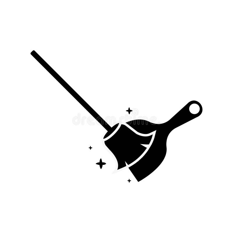 Dustpan, Broom, Cleaning, Vector Icon. Floor Cleaning Objects Black and