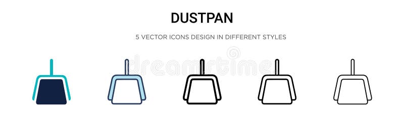 Dustpan icon in filled, thin line, outline and stroke style. Vector illustration of two colored and black dustpan vector icons stock illustration