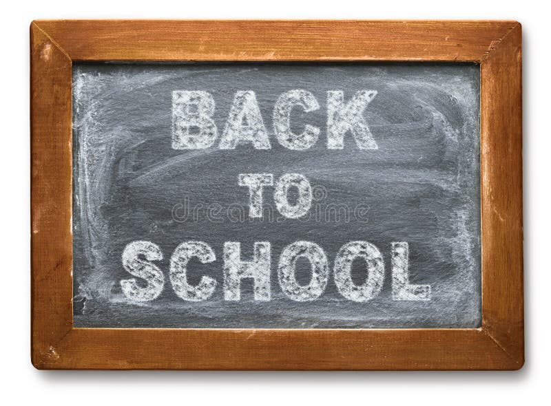 Dusty and dirty old vintage chalkboard with worn wooden frame. Blackboard with Back to School text