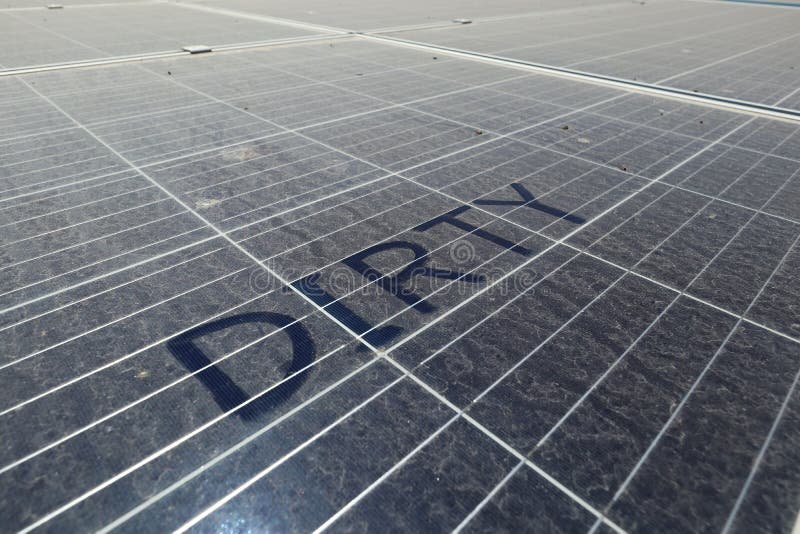 Dirty Dusty Solar Panels with Text DIRTY. The solar panel should be clean regularly to keep it power generating performance. Dirty Dusty Solar Panels with Text DIRTY. The solar panel should be clean regularly to keep it power generating performance.