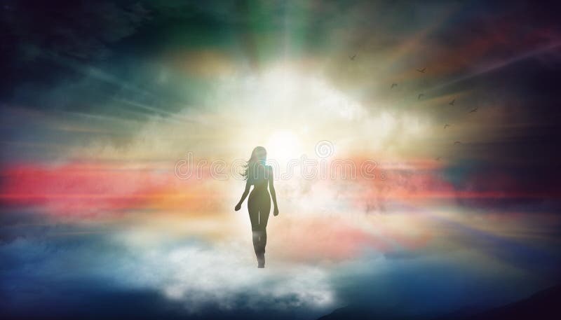 Dusza podróżuje boskim angelickim portalem przewodnim do innego wszechświata nowe życie nowe duchowe uwolnienie świata