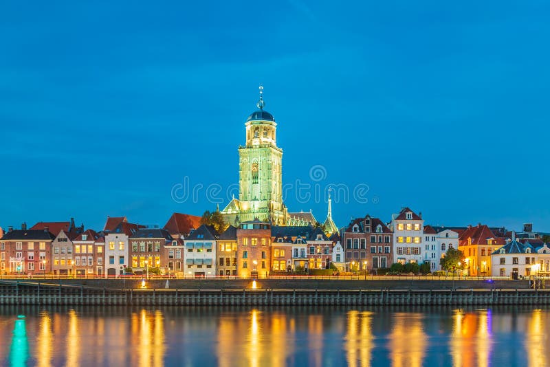 The Dutch city of Deventer in Overijssel with the river IJssel i