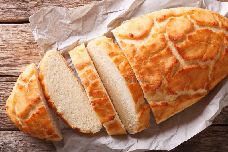Dutch Food: Tiger Bread Sliced Close-up. Horizontal Top View