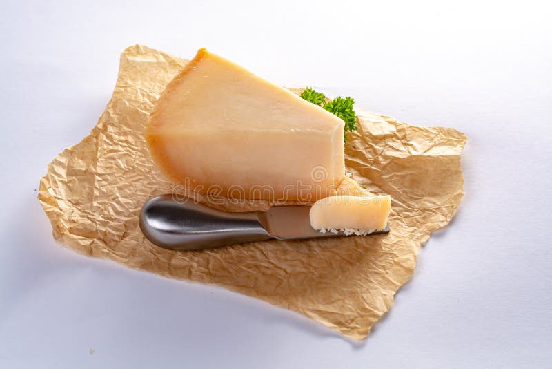 Dutch Old Amsterdam Cheese, Made from Goat Milk on White Backg Stock