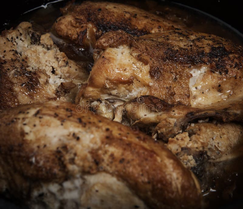 Dutch Oven Roast Chicken Breast on Wood Table Stock Image Image of