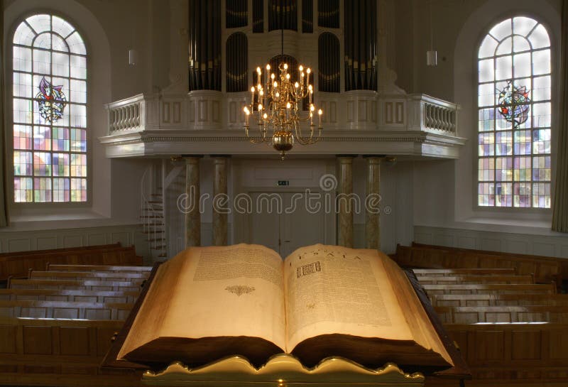 Dutch protestants church interior, seen from the pulpit