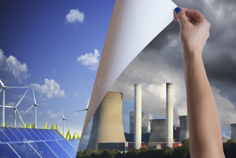 Renewable energy from wind and sun versus conventional polluting energy. Renewable energy from wind and sun versus conventional polluting energy