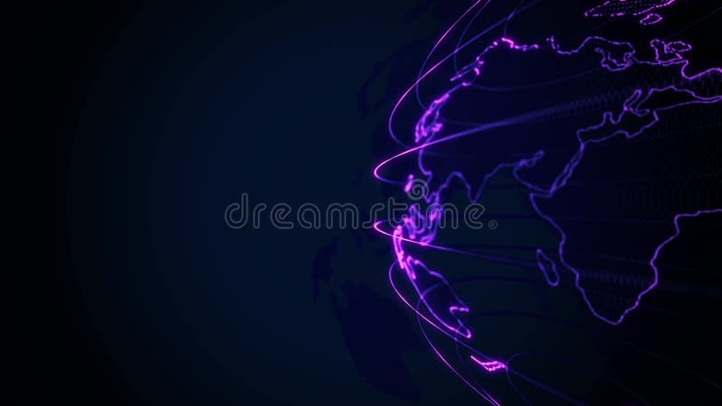 Duże dane animacji Ziemi 3D Obrócający się globus, lśniące kontynenty z akcentowanymi krawędziami royalty ilustracja