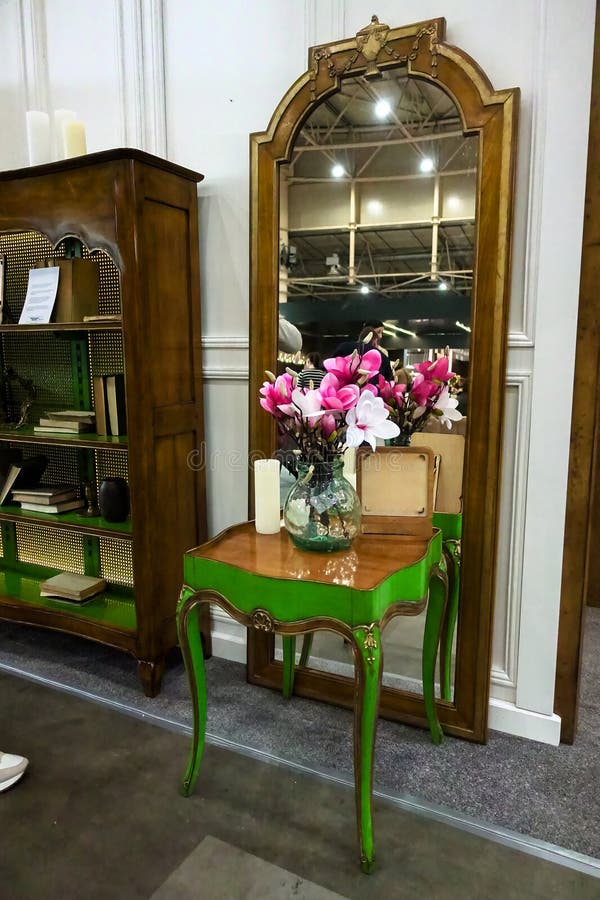 Large Vintage Hallway Floor Mirror with Vintage Coffee Table. Large Vintage Hallway Floor Mirror with Vintage Coffee Table.