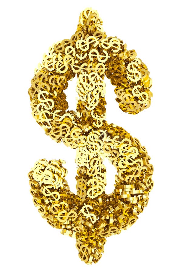 Duży dolarowy znak komponował wiele złoci mali dolarowi znaki na bielu ilustracji Duży dolarowy znak komponował wiele złoci mali dolarowi znaki na bielu ilustracji