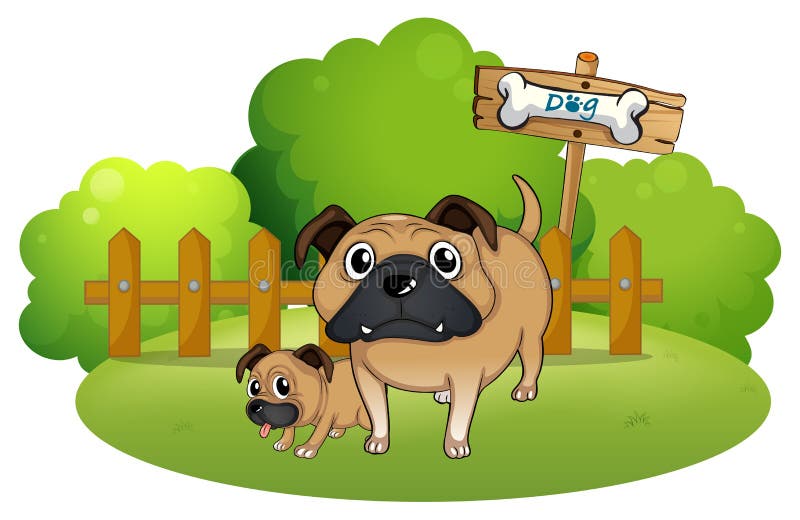 Duży i mały pies blisko signboard ilustracji Duży i mały pies blisko signboard ilustracji
