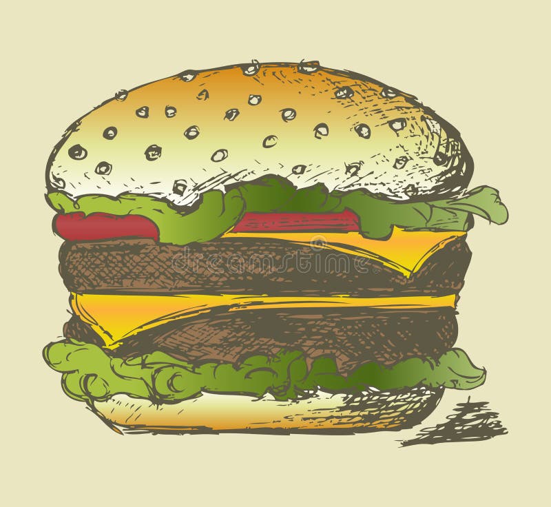 Duży i smakowity hamburger ilustracja wektor