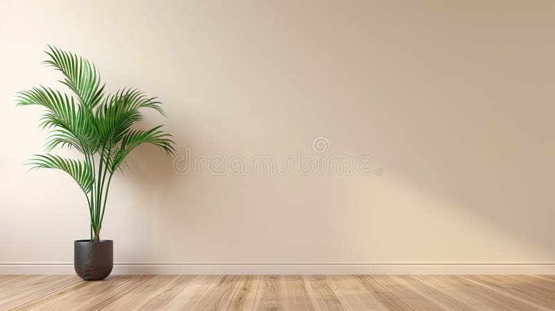 A large empty room with a black plant in a black pot. The plant is tall and green, and it is the only object in the room. The room is bare and empty, with no furniture or decorations AI generated. A large empty room with a black plant in a black pot. The plant is tall and green, and it is the only object in the room. The room is bare and empty, with no furniture or decorations AI generated