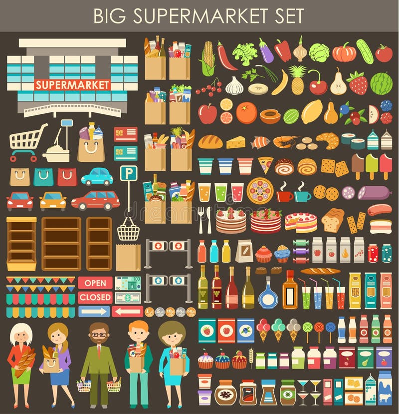 Duży supermarketa set ilustracja wektor Duży supermarketa set ilustracja wektor