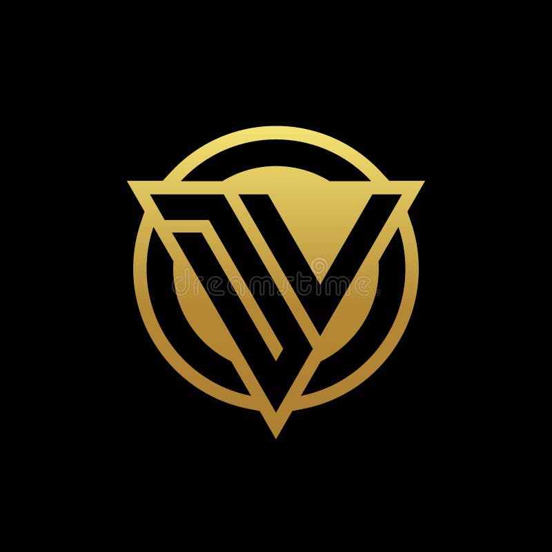 DV logo monogram with triangle shape and circle rounded isolated on gold colors