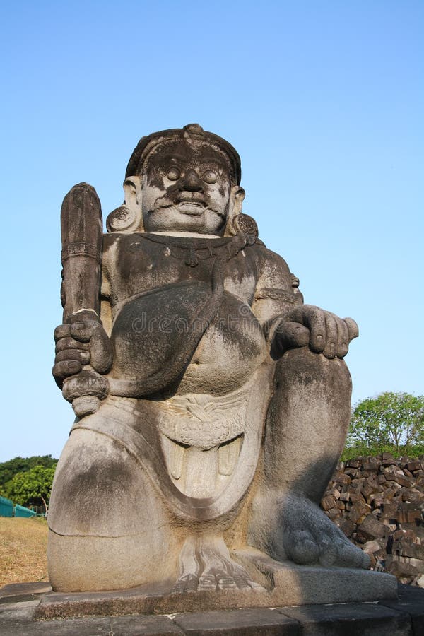 Dvarapala (guardian) statue at main entrance in Candi Sewu stock photos